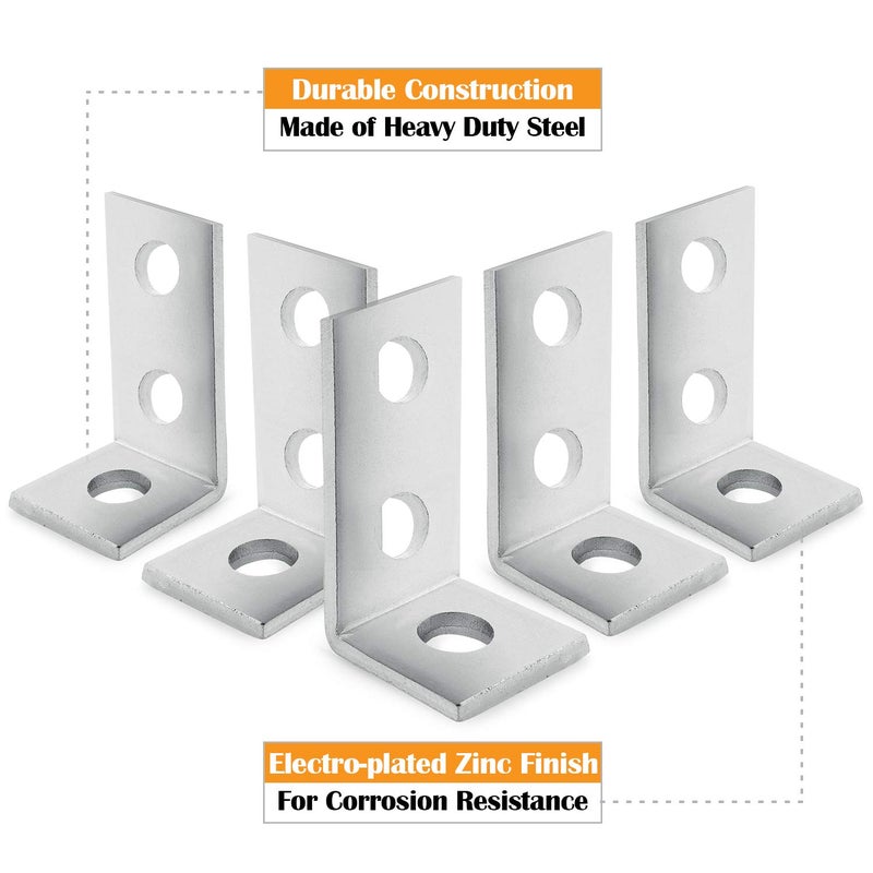 OHLECTRIC (5 Pack) 3 Hole Cross Corner Angle Brackets - Premium Zinc Electroplated Steel | 1-5/8"" x 1/4"", 9/16"" Holes - Heavy-Duty Metal Braces for Wood, Metal, Framing & Structural Support - Image 4